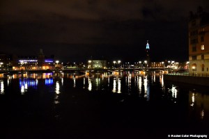 Lights reflected in canal near Old Town Stockholm Rachel Cater Photography