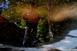 Reflections of Man in large Puddle in Prague Rachel Cater Photography